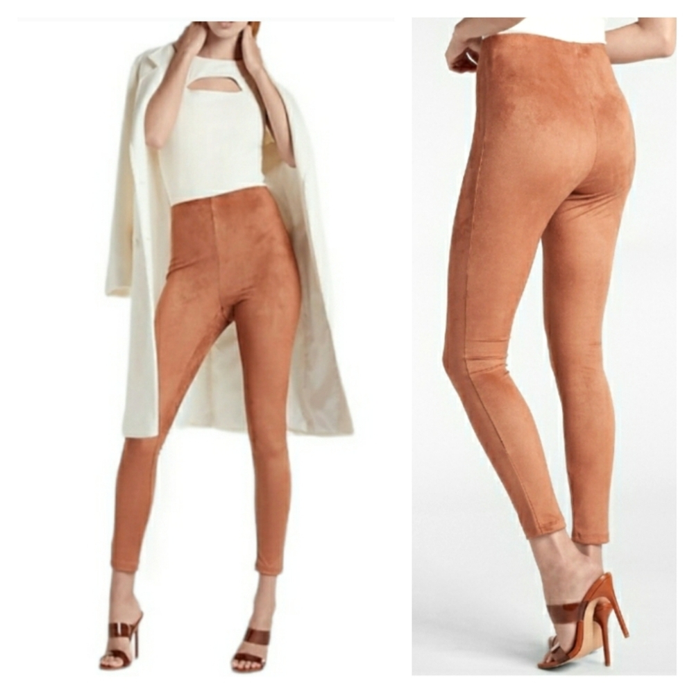 EXPRESS Micro Faux Suede Light Brown High Waisted Pull On Skinny Pants XL NWT